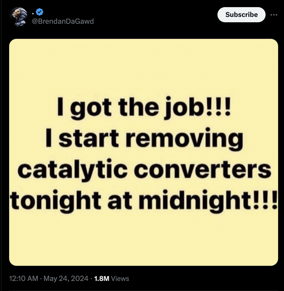 screenshot - Subscribe I got the job!!! I start removing catalytic converters tonight at midnight!!! 1.8M Views